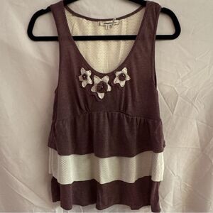 Ruby Rose Maroon White Colorblock Mesh Ruffle Scoop Neck Tank Top L 10085